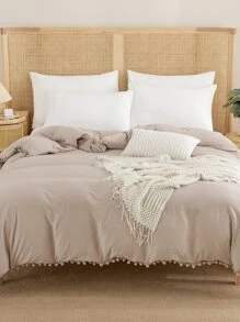 Pom Pom Decor Duvet Cover Without Filler - Camel - View 2