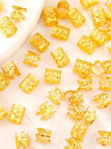 100 Piezas Anillos Para El Cabello Con Diseño De Hojas Y Patrones Geométricos En Color Dorado, Accesorios Para El Cabello - Dorado - Ver 2