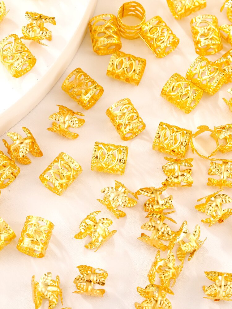 100入組金色樹葉和幾何圖案髮圈,髮飾 - 金色 - 查看 2