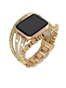 1個分層包覆錶帶，適用於Apple Watch 38mm、40mm、41mm、42mm、44mm、45mm、49mm多層皮革手鍊錶帶，帶有雙鍊子和鑲有鑽石的替換錶帶，適用於Apple Watch SE、SE2、8、7、6、5、4、3、2、1 - 彩色 - 查看 4