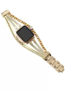 1個分層包覆錶帶，適用於Apple Watch 38mm、40mm、41mm、42mm、44mm、45mm、49mm多層皮革手鍊錶帶，帶有雙鍊子和鑲有鑽石的替換錶帶，適用於Apple Watch SE、SE2、8、7、6、5、4、3、2、1 - 彩色 - 查看 3