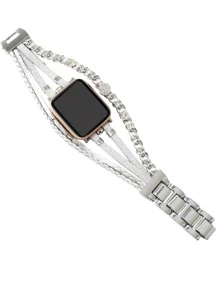 1pc Layered Wrap Watch Strap Compatible With Apple Watch 38mm 40mm 41mm 42mm 44mm 45mm 49mm Multilayer Leather Bracelet Watch Bands With Dual Chain And Rhinestone Replacement Compatible With Apple Watch SE SE2 8 7 6 5 4 3 2 1