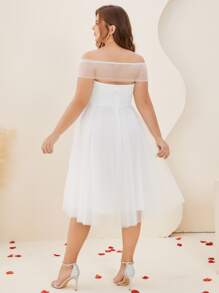 Plus Off Shoulder Wrap Cross Mesh Dress | SHEIN USA
