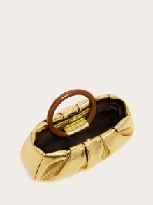 金屬質感鱷魚壓紋雲朵包 - 金色 - 查看 3