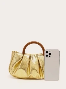 金屬質感鱷魚壓紋雲朵包 - 金色 - 查看 4