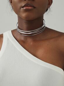 Solid Minimalist Layered Choker With Lobster Clasp