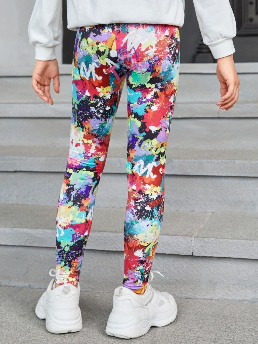 SHEIN Tween Girl Letter & Splash Print Leggings SHEIN UK