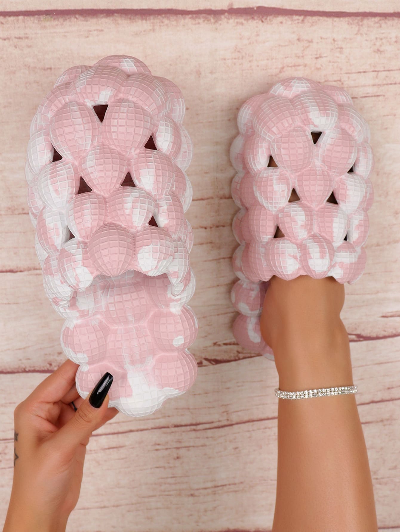 pueenb Zuecos de dos tonos con abertura - Rosa - Ver 1