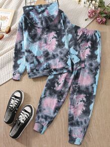 Sparklyn Girls Heart Print Tie Dye Hoodie & Joggers - Multicolor - View 2