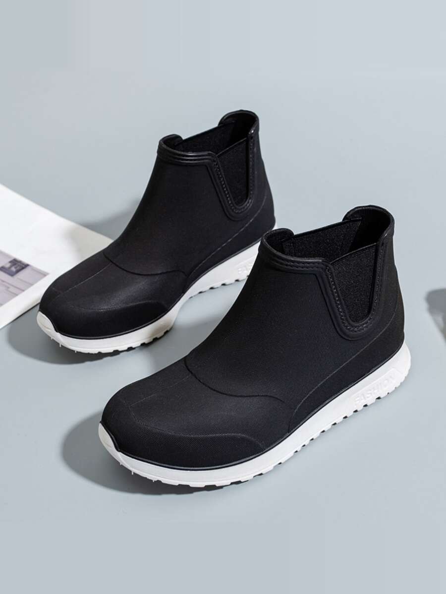 Minimalist Slip-On Rain Boots - Black - View 1