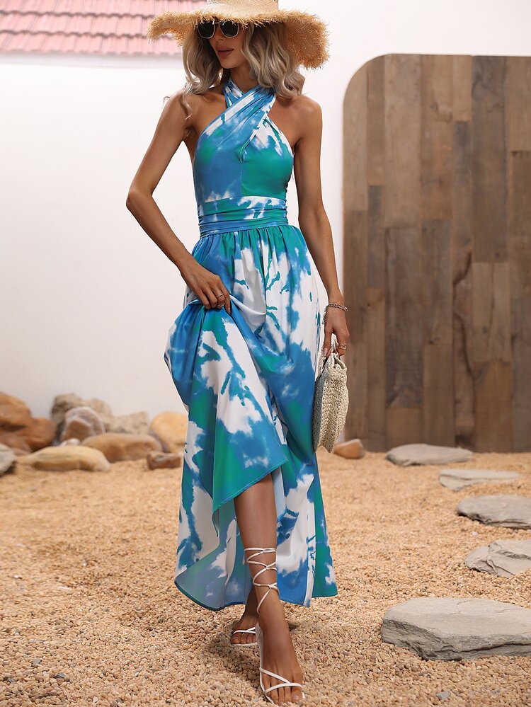 SHEIN VCAY 紮染繞頸露背洋裝 - 彩色 - 查看 7