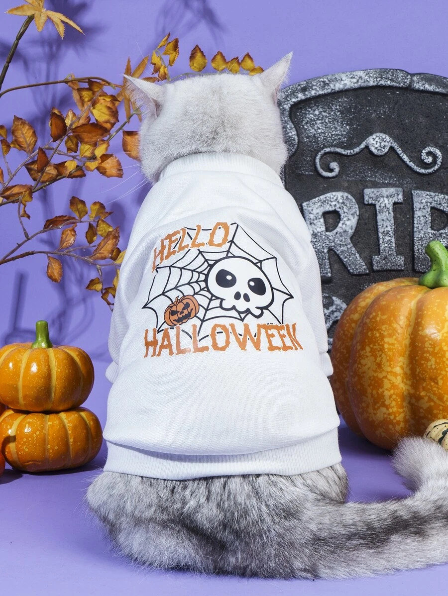 Halloween Skeleton Print Pet Sweatshirt - Multicolor - View 1