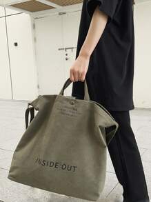 標語圖案帆布購物袋 - 軍綠色 - 查看 2