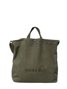 標語圖案帆布購物袋 - 軍綠色 - 查看 3