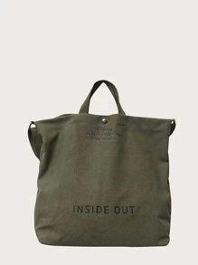 標語圖案帆布購物袋 - 軍綠色 - 查看 4