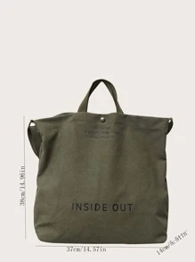 標語圖案帆布購物袋 - 軍綠色 - 查看 7