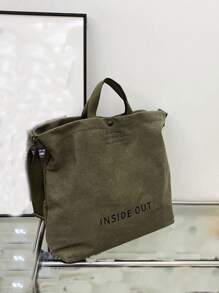 標語圖案帆布購物袋 - 軍綠色 - 查看 8