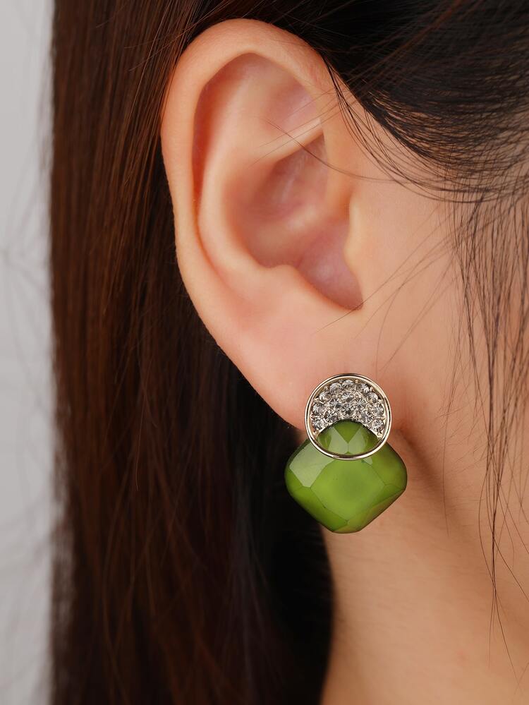 Rhinestone & Square Decor Stud Earrings