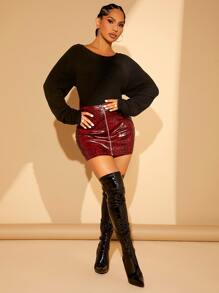 SHEIN SXY 高腰蛇紋PU皮革包臀半身裙 - 彩色 - 查看 5