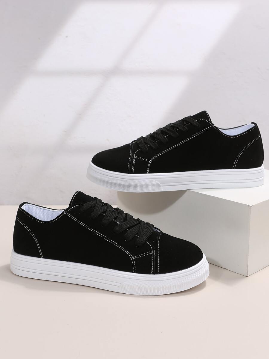Faux Suede Lace-up Front Skate Shoes - Black - View 1