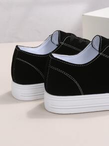 Faux Suede Lace-up Front Skate Shoes - Black - View 2