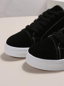 Faux Suede Lace-up Front Skate Shoes - Black - View 4