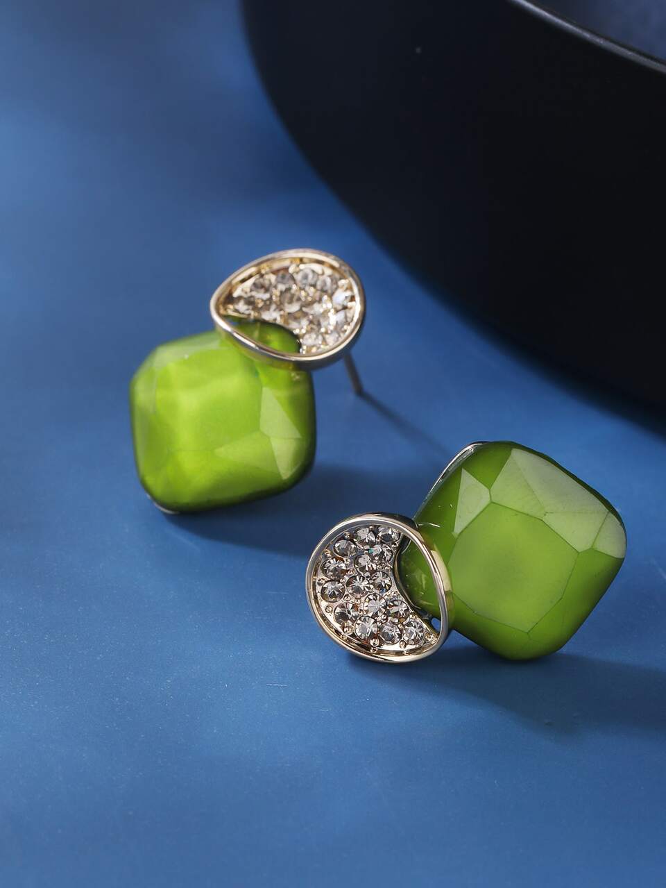 Rhinestone & Square Decor Stud Earrings