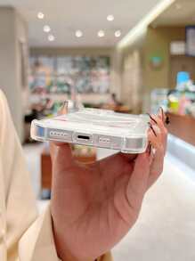 Heart Print Clear Phone Case With Card Slot - Clear - View 3