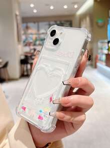 Heart Print Clear Phone Case With Card Slot - Clear - View 4
