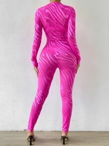 SHEIN Unity Zebra Striped Unitard Jumpsuit Without Lingerie - Hot Pink - View 2