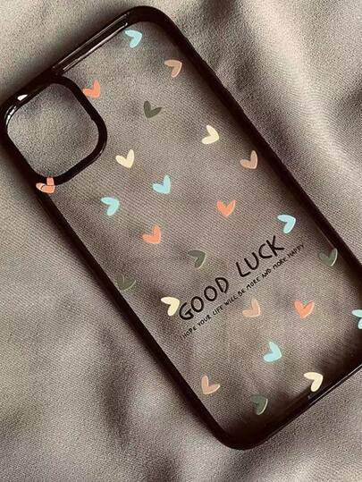 كفر هاتف شفاف بجرافيك القلب وعبارة