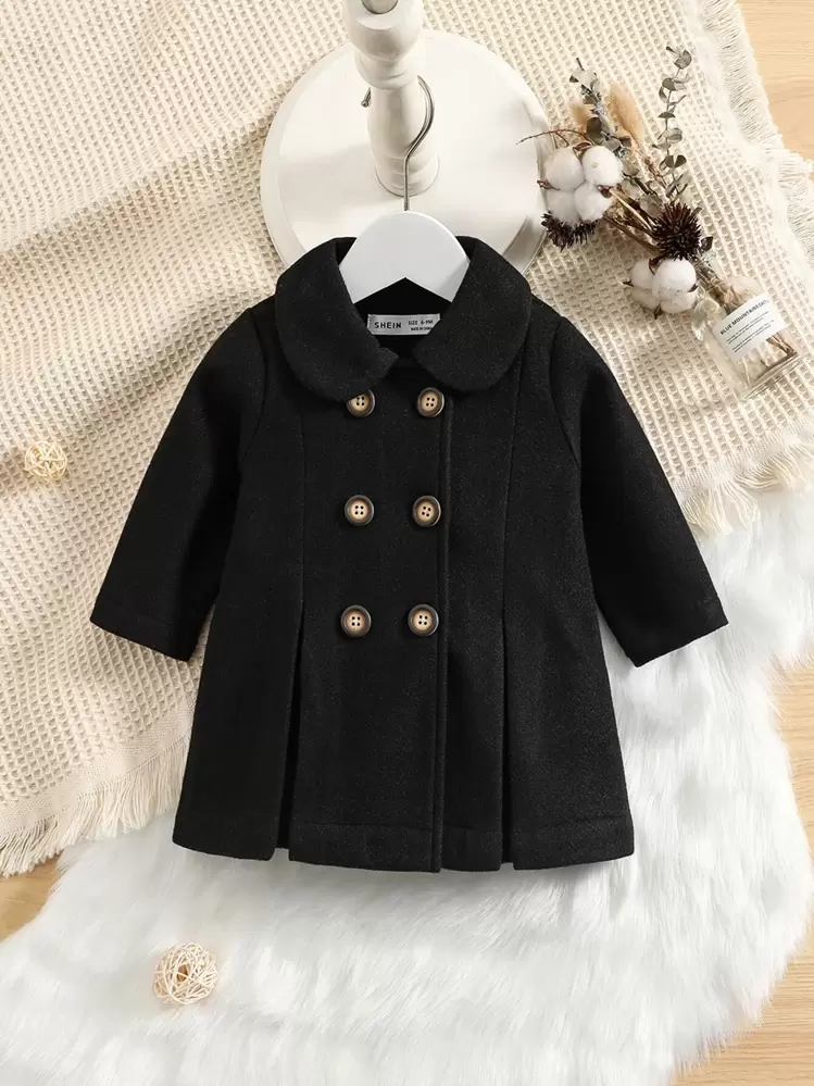 כפתרה כפולה פשוט קז'ואל מעילים לתינוקות - שחור - ראה 1