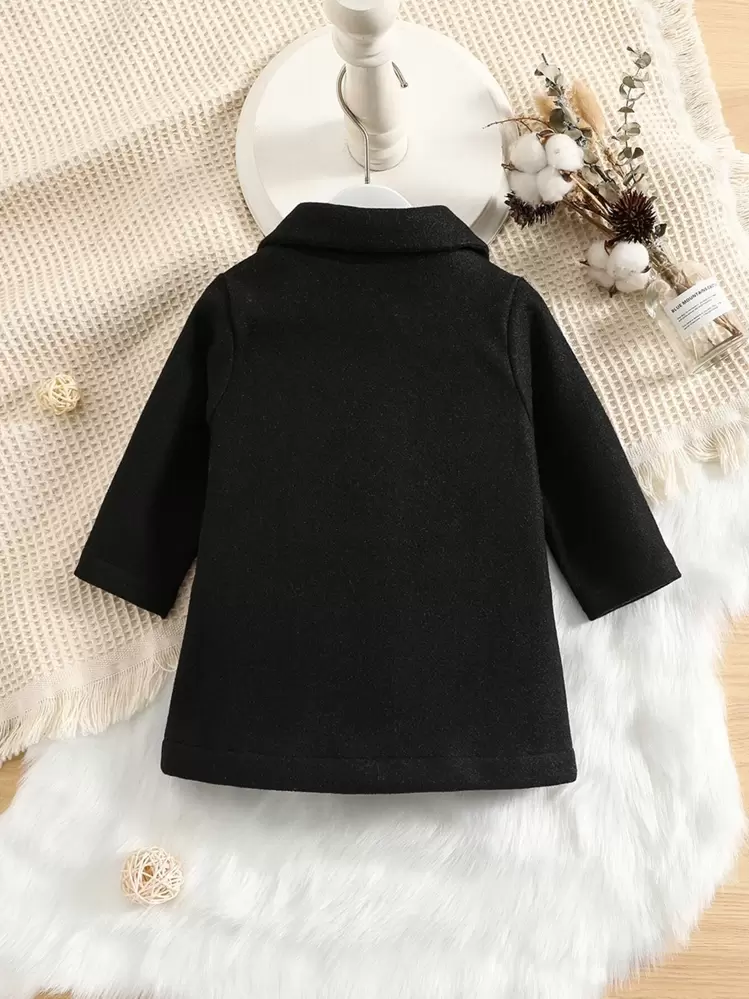 כפתרה כפולה פשוט קז'ואל מעילים לתינוקות - שחור - ראה 2