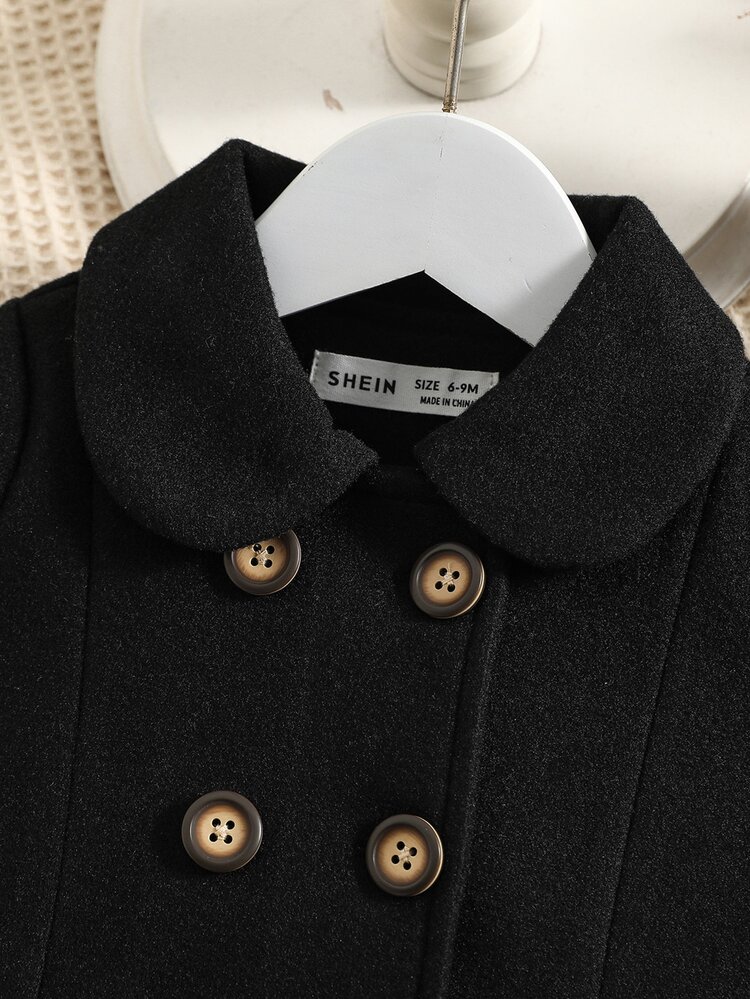 כפתרה כפולה פשוט קז'ואל מעילים לתינוקות - שחור - ראה 3