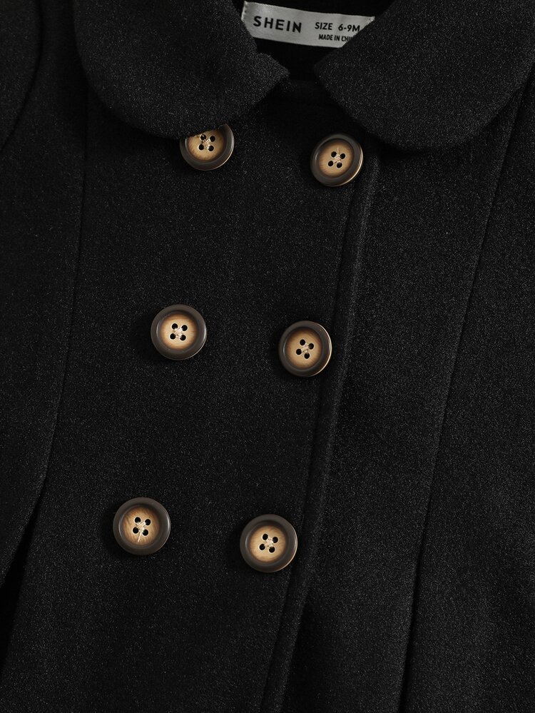 כפתרה כפולה פשוט קז'ואל מעילים לתינוקות - שחור - ראה 4