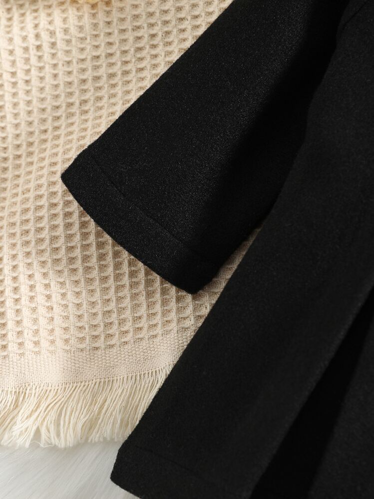 כפתרה כפולה פשוט קז'ואל מעילים לתינוקות - שחור - ראה 6