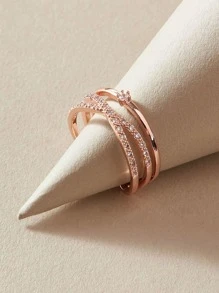 Andkiss 水鑽裝飾多層開口戒指 - 玫瑰金 - 查看 1
