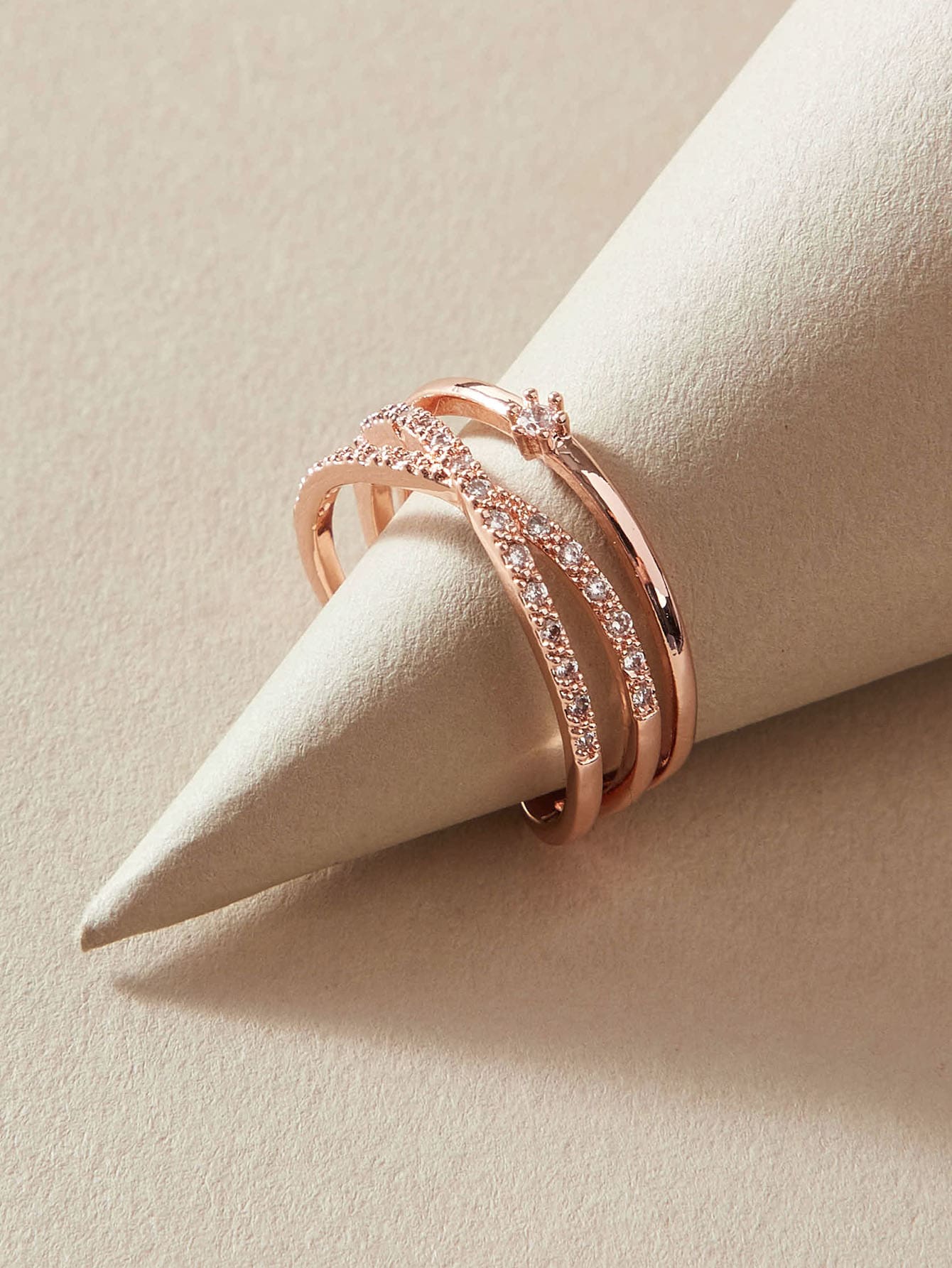 Andkiss 水鑽裝飾多層開口戒指 - 玫瑰金 - 查看 1
