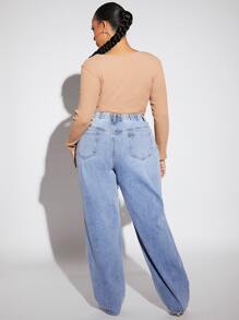 SHEIN SXY 大碼高腰直筒牛仔褲 - 淺色水洗藍 - 查看 2