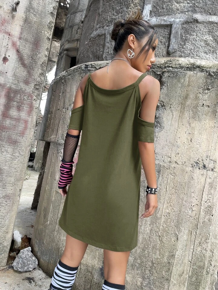 skeleton cut out dress Our Skeleton & Spider Web Print Cut Out Cold Shoulder Dress Without Gloves  is such a vibe