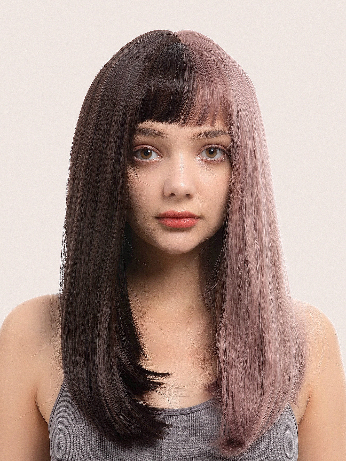 Miniatura 4 de Peluca sintética medio recto con tupe Multicolor