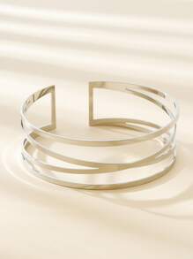 素色極簡風格多層臂環 - 銀色 - 查看 2