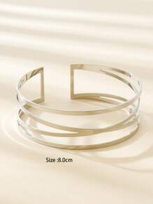 素色極簡風格多層臂環 - 銀色 - 查看 3