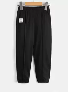 SHEIN Young Boy Letter Pattern Drawstring Closure Elastic Cuff Casual Comfortable Joggers - Black - View 1