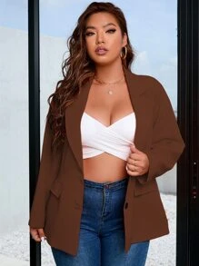 Calvaya 大碼西裝領翻蓋口袋西裝外套 - 咖啡棕 - 查看 1