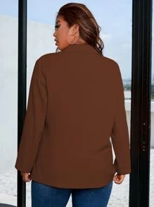 Calvaya 大碼西裝領翻蓋口袋西裝外套 - 咖啡棕 - 查看 2