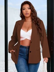 Calvaya 大碼西裝領翻蓋口袋西裝外套 - 咖啡棕 - 查看 5