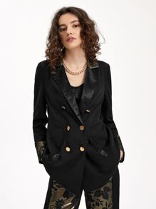 TSUN SHUIN 花卉圖案提花雙排釦西裝外套 - 黑色 - 查看 1