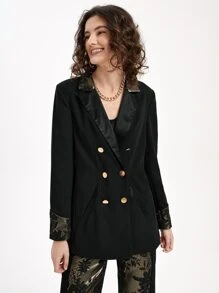 TSUN SHUIN 花卉圖案提花雙排釦西裝外套 - 黑色 - 查看 3