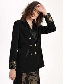 TSUN SHUIN 花卉圖案提花雙排釦西裝外套 - 黑色 - 查看 4